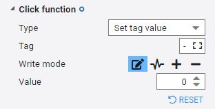 Konfiguration der Klickfunktion eines Vizuals mit Auswahl 'Datenpunkt schreiben'