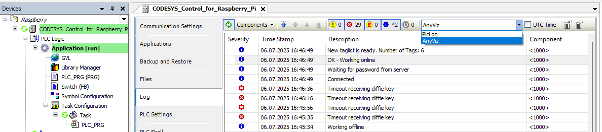 CCA Log in CODESYS