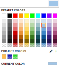 Aufgeklappte Farbauswahl mit Anzeige von Standardfarben, Projektfarben und der aktuell ausgewählten Farbe
