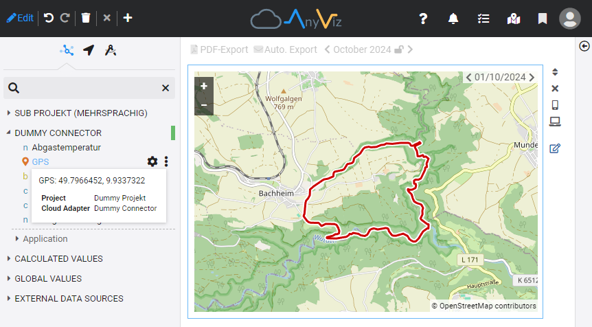 Darstellung einer Route in der Cloud