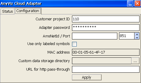 Konfiguration des AnyViz Cloud Adapter Supplement für Beckhoff zur Anbindung einer ADS-Steuerung an AnyViz