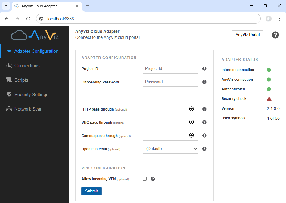 Konfigurationsoberfläche des Universal Cloud Adapters