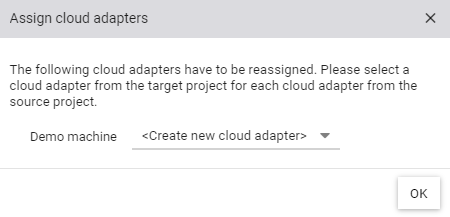 Auswahl eines Cloud Adapters, die den Datenpunkten der zu importierenden Ansicht zugewiesen werden sollen