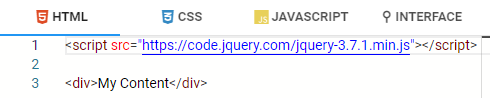 HTML CodeEditor mit Script-Tag zur Integration von jQuery